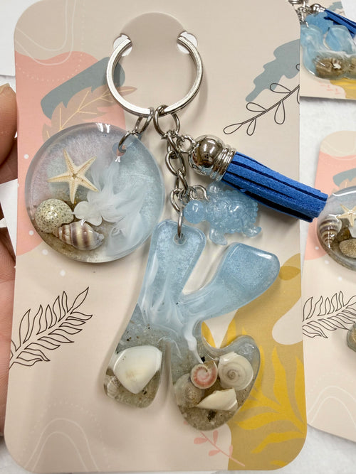 Baby Blue Beach Theme Bag Charms / Keychains