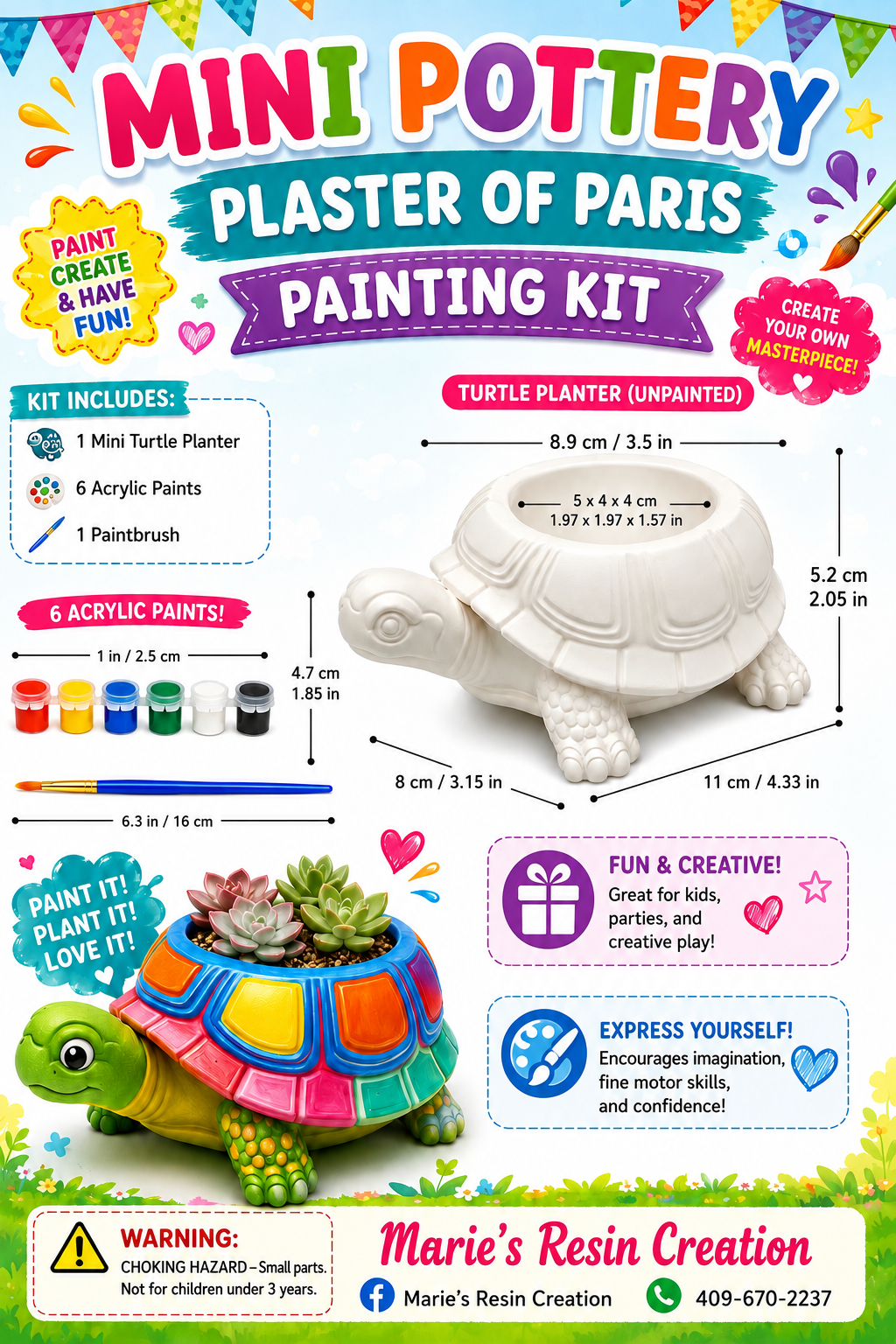 Mini Pottery Turtle Plaster Painting Kit